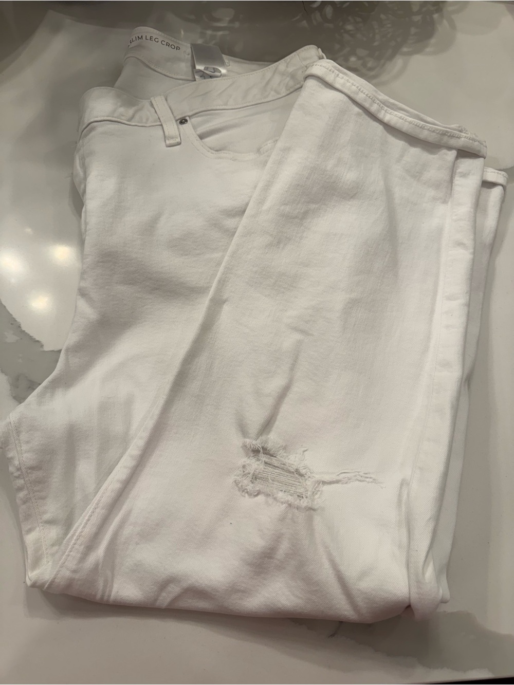 Chicos So Slimming Girlfriend Slim Leg Crop White Jeans Size 3.5 18 Silver A4